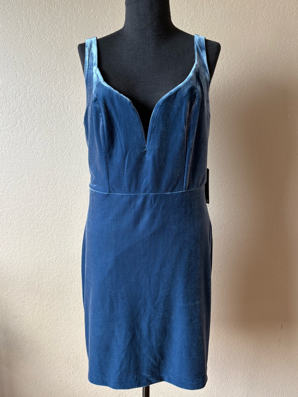 Express Blue Velvet Stretch Mini Dress Sweetheart Neck Back Zip NWT Size 10